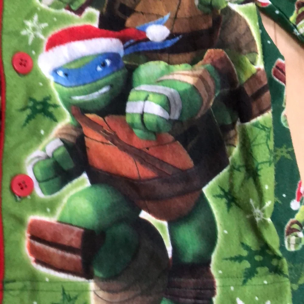 Nickelodeon Santa Ninja‎ Turtles Green Flannel Pajama PJ’s Set Size 8